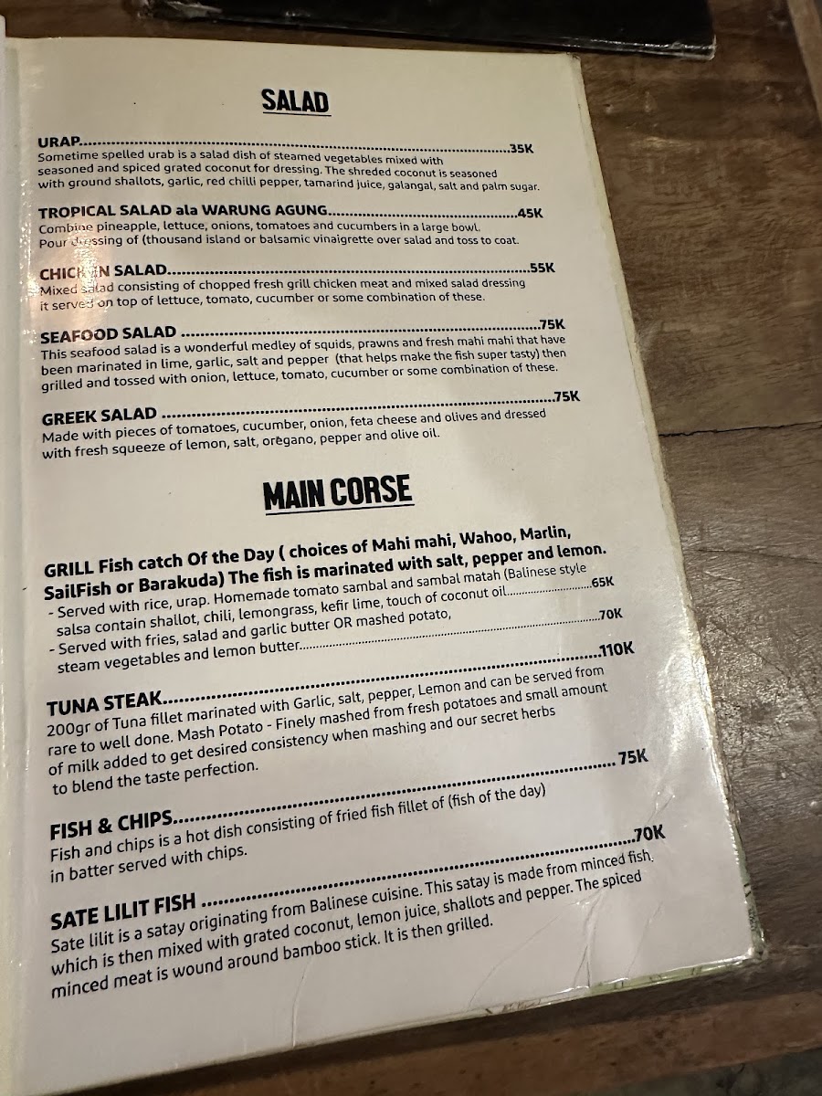 Warung Agung Amed Menu - Image 1